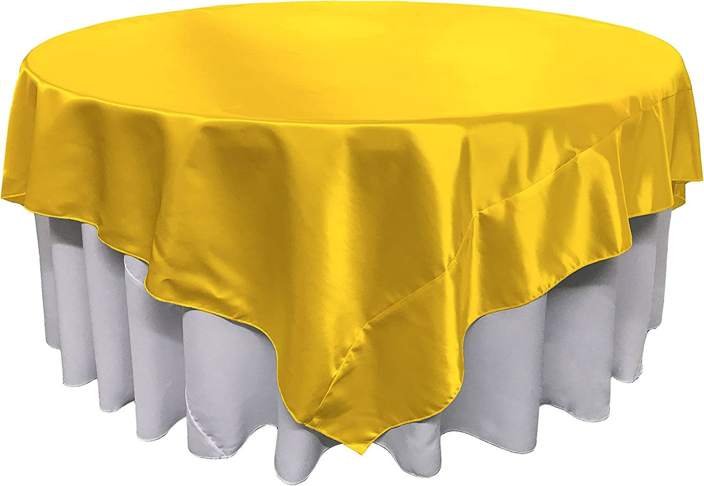 Overlay Bridal Sating Washable Square Tablecloth, Stain and Wrinkle Resistant Table Cover Dinning, Kitchen, Party, Holiday Yellow