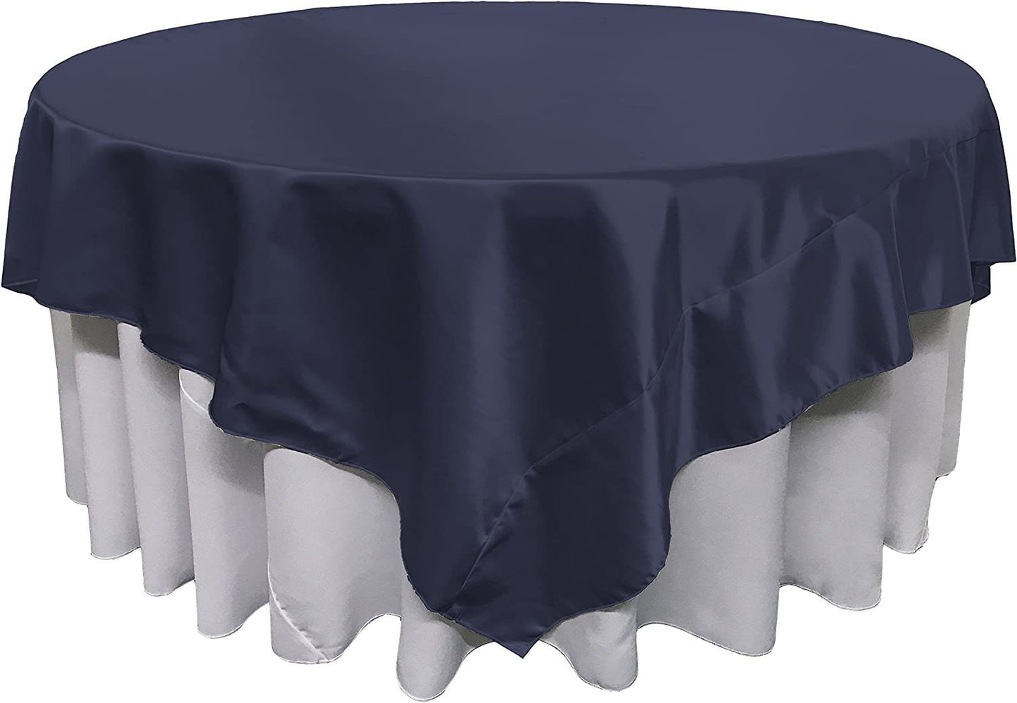 Overlay Bridal Sating Washable Square Tablecloth, Stain and Wrinkle Resistant Table Cover Dinning, Kitchen, Party, Holiday Navy