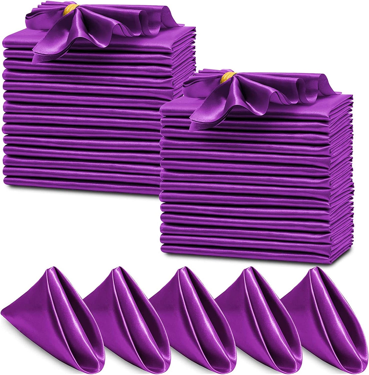 50 Pack Cloth Napkins 18" X 18" Square Satin Cloth Napkins, Soft Table Napkins Bright Silk Dinner Napkin Cloth ( Purple )