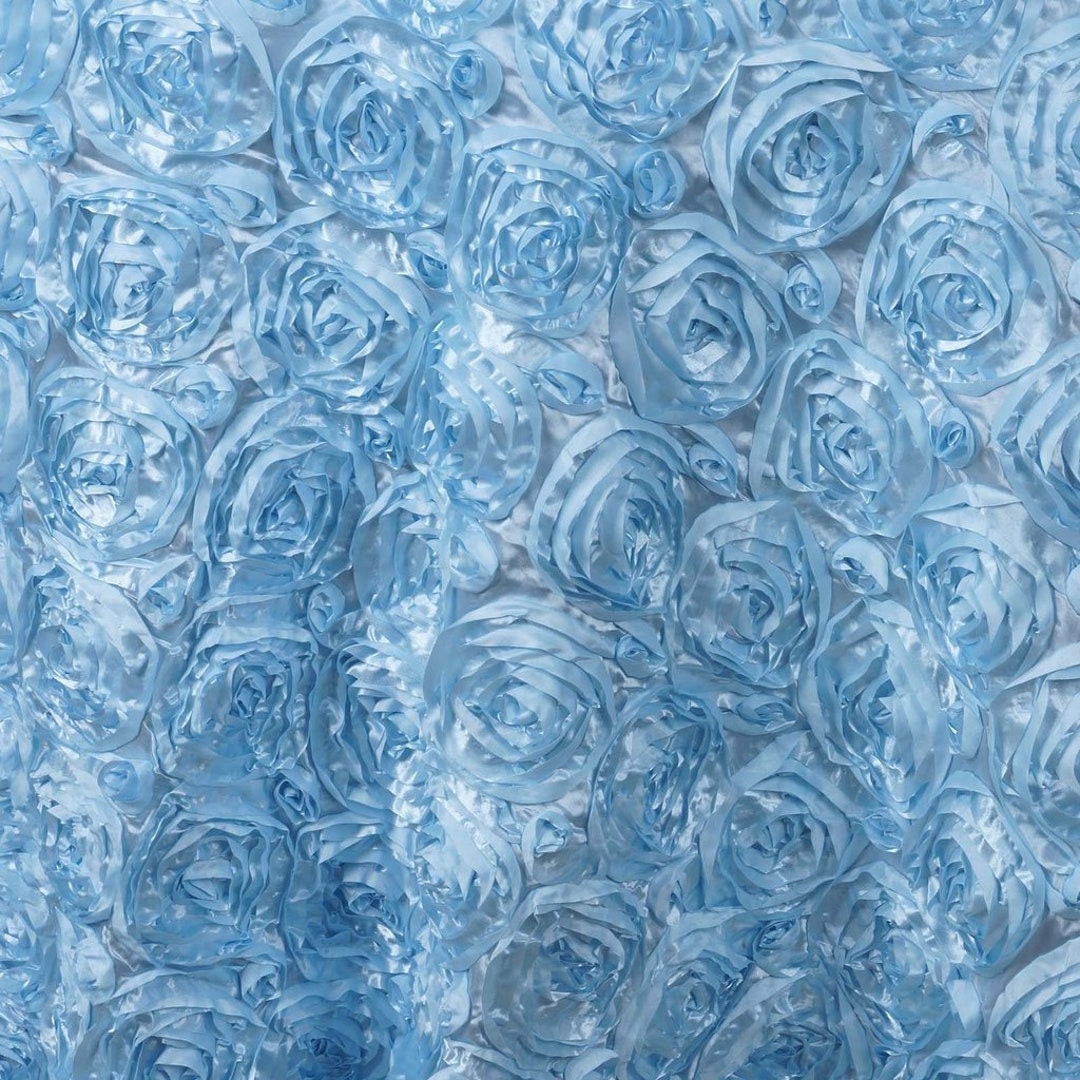 3D Floral Polyester Satin Rosette Fabric By The Yard - LIGHT BLUE - For Overlay Tablecloth Wedding Party Dining Room Table Linens, Backdrops