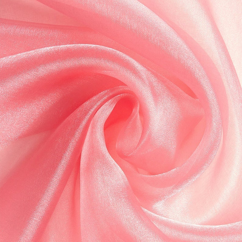 Polyester Soft Light Weight, Sheer, See Through Crystal Organza Fabric Sold By The Yard. Coral