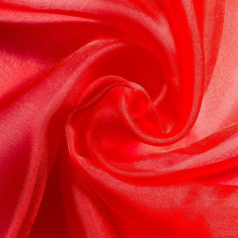 Polyester Soft Light Weight, Sheer, See Through Crystal Organza Fabric Sold By The Yard. Red