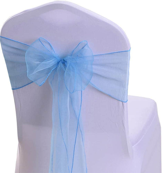 50 Pack - Sheer Organza Chair Sashes for Wedding Decorations Crystal Chairs Bows for Party Banquet Decorative Chiffon Chair Knots Lt Blue