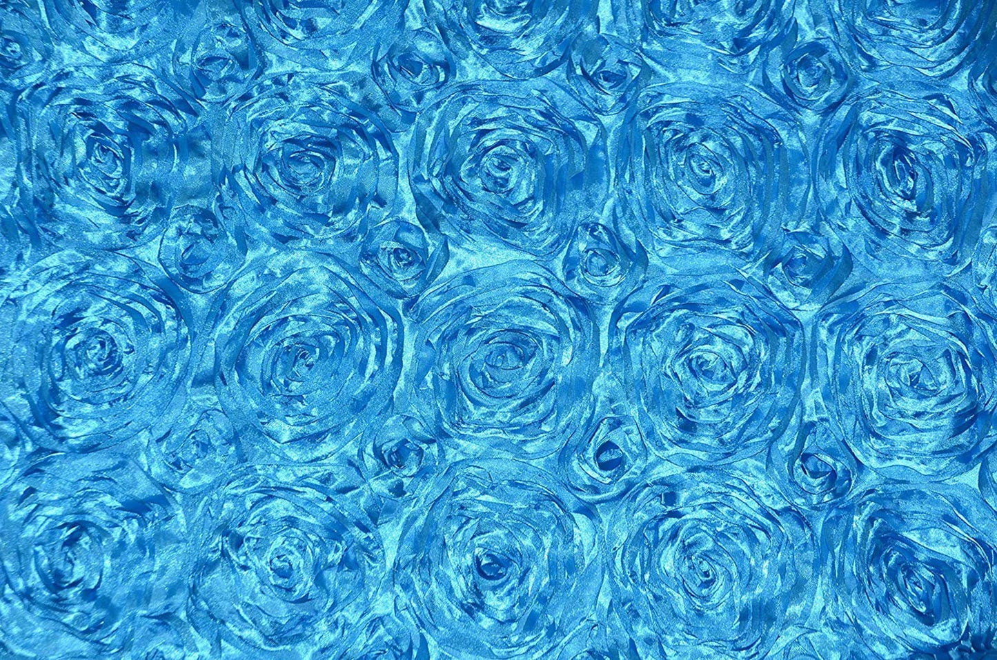 3D Floral Polyester Satin Rosette Fabric By The Yard - TURQUOISE - For Overlay Tablecloth Wedding Party Dining Room Table Linens, Backdrops