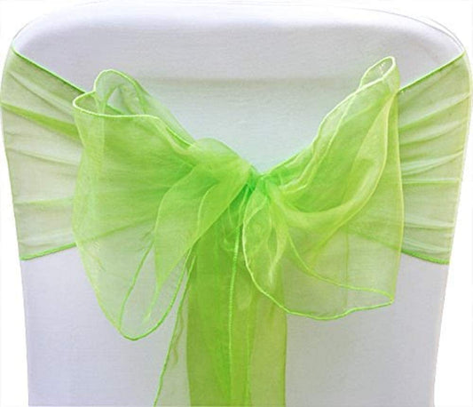 50 Pack - Sheer Organza Chair Sashes for Wedding Decorations Crystal Chairs Bows for Party Banquet Decorative Chiffon Chair Knots Lime