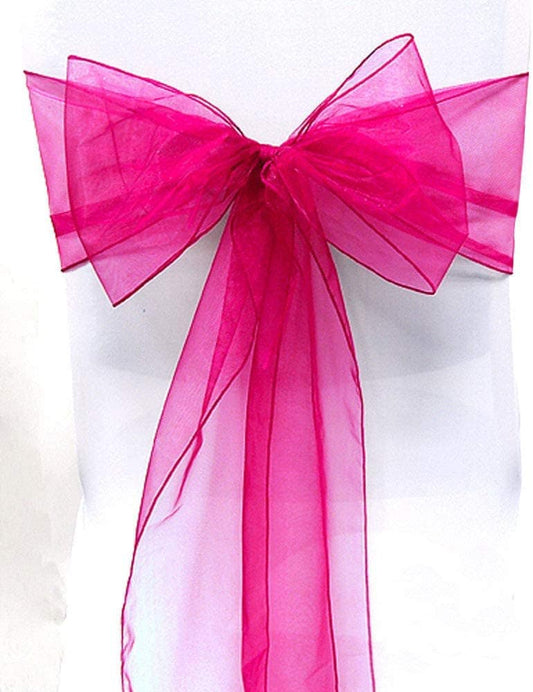 50 Pack - Sheer Organza Chair Sashes for Wedding Decorations Crystal Chairs Bows for Party Banquet Decorative Chiffon Chair Knots Fuchsia