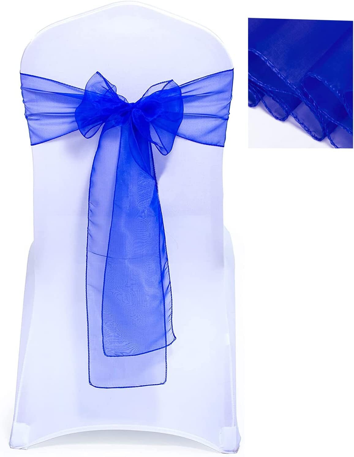 50 Pack - Sheer Organza Chair Sashes for Wedding Decorations Crystal Chairs Bows for Party Banquet Decorative Chiffon Chair Knots Ties Royal