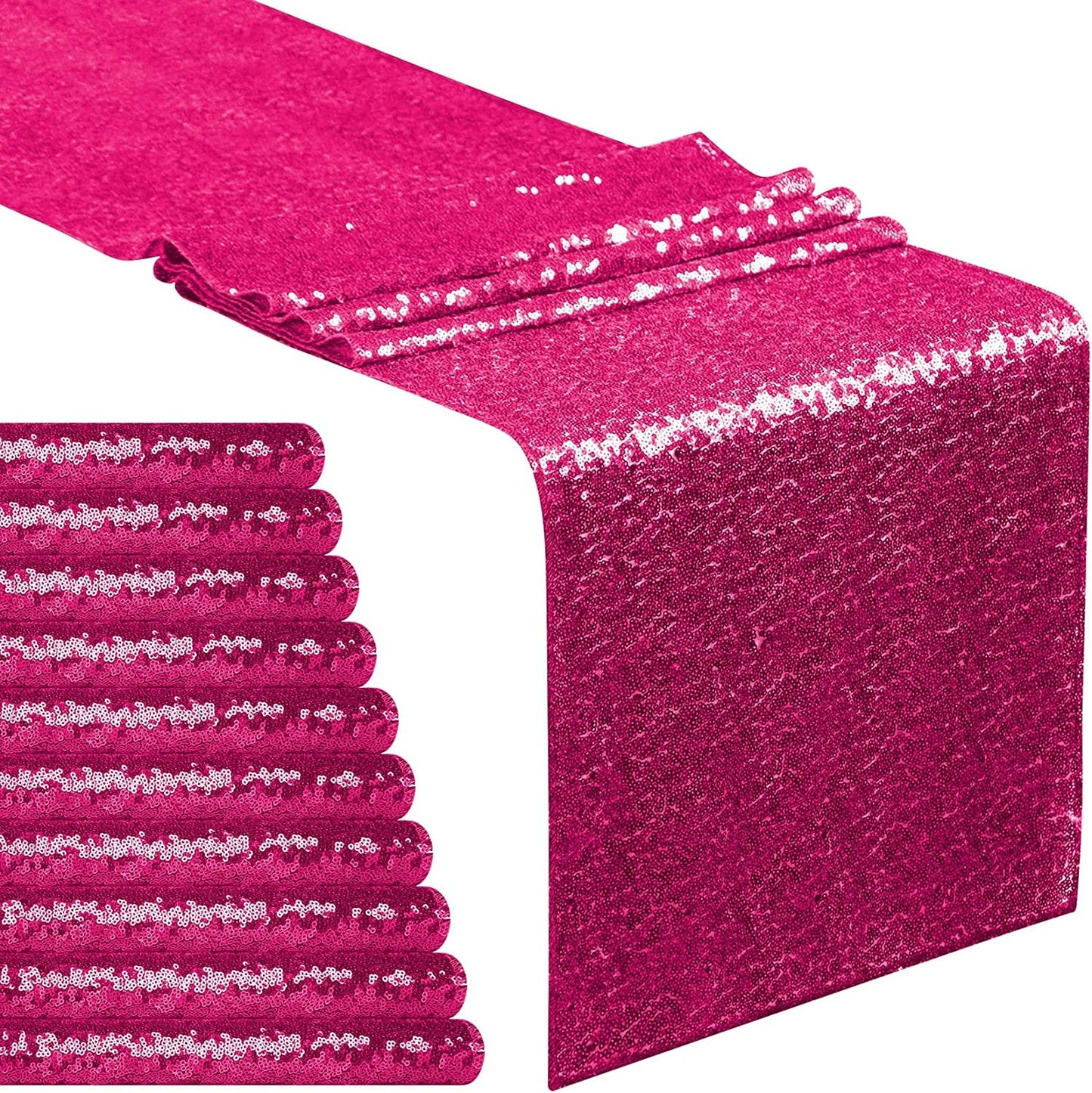 12 Pack - 12" X 90" Inch Sequin Table Runner Glitter Dining Runner for Birthday Wedding Engagement Bridal Baby Shower Bachelorette Fuchsia