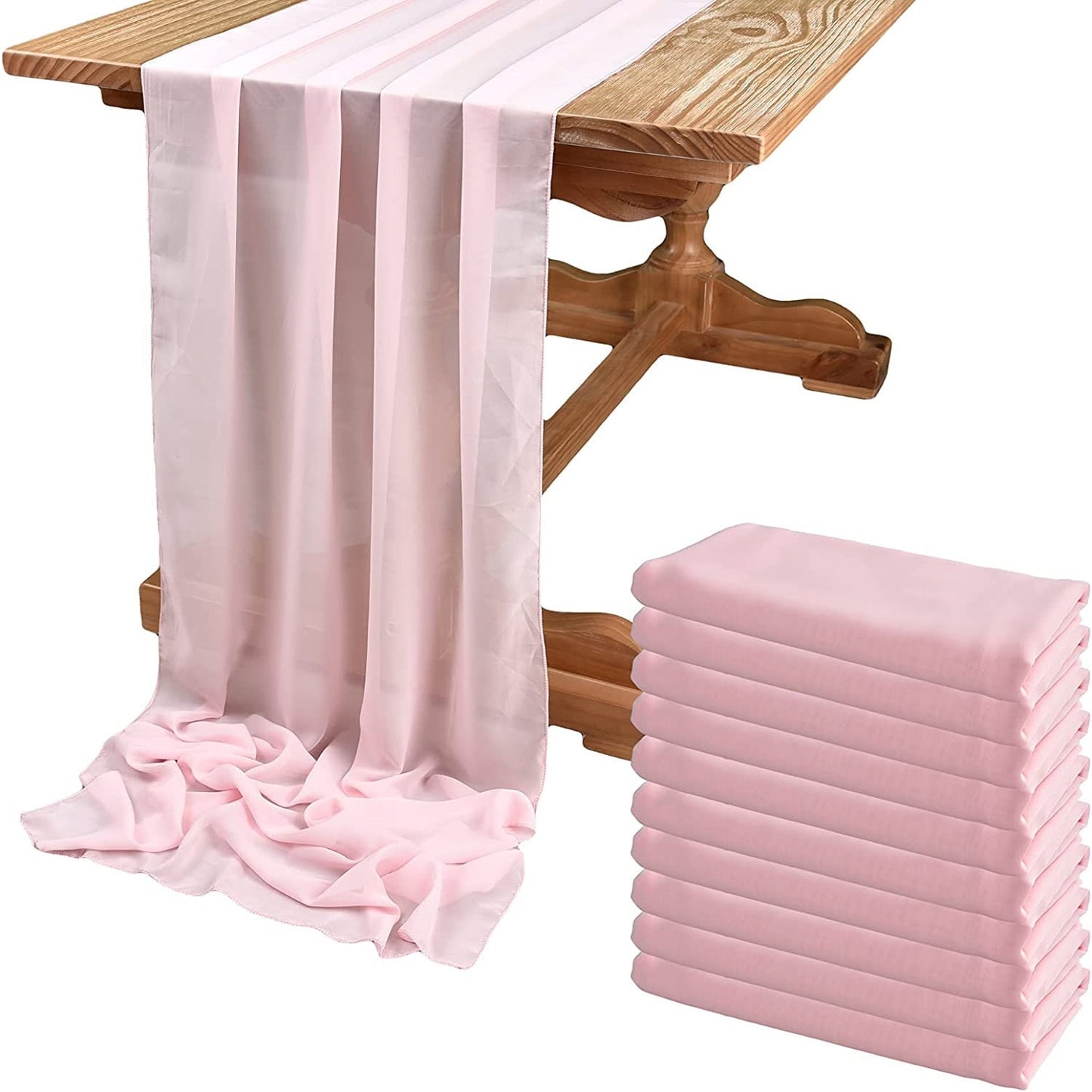 12 Pack - Chiffon Table Runner Elegant Sheer Table Runner 29"X10ft Long Rustic Table Runners for Wedding Bridal Shower Table Lt Pink