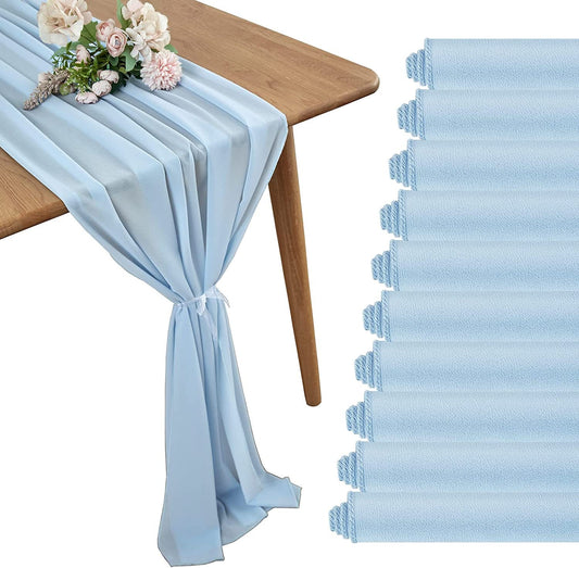 12 Pack - Chiffon Table Runner Elegant Sheer Table Runner 29"X10ft Long Rustic Table Runners for Wedding Bridal Shower Table Lt Blue