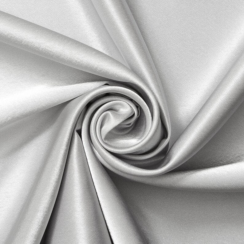 Crepe Back Satin - Bridal Solid Satin Fabric for Wedding Dress Fashion Crafts Costumes Decorations Silky Satin 58” Sold By Yard Silver