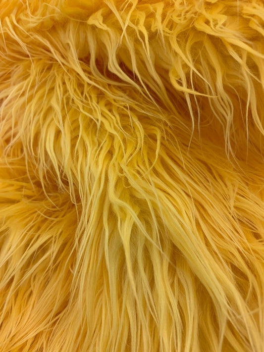 Mongolian Faux Fur Fabric - Sold By Yard - 60" Width For Coats Costumes Scarfs Rugs Crafts Decor - Quilting, Pillows, Throws, Mango Yellow