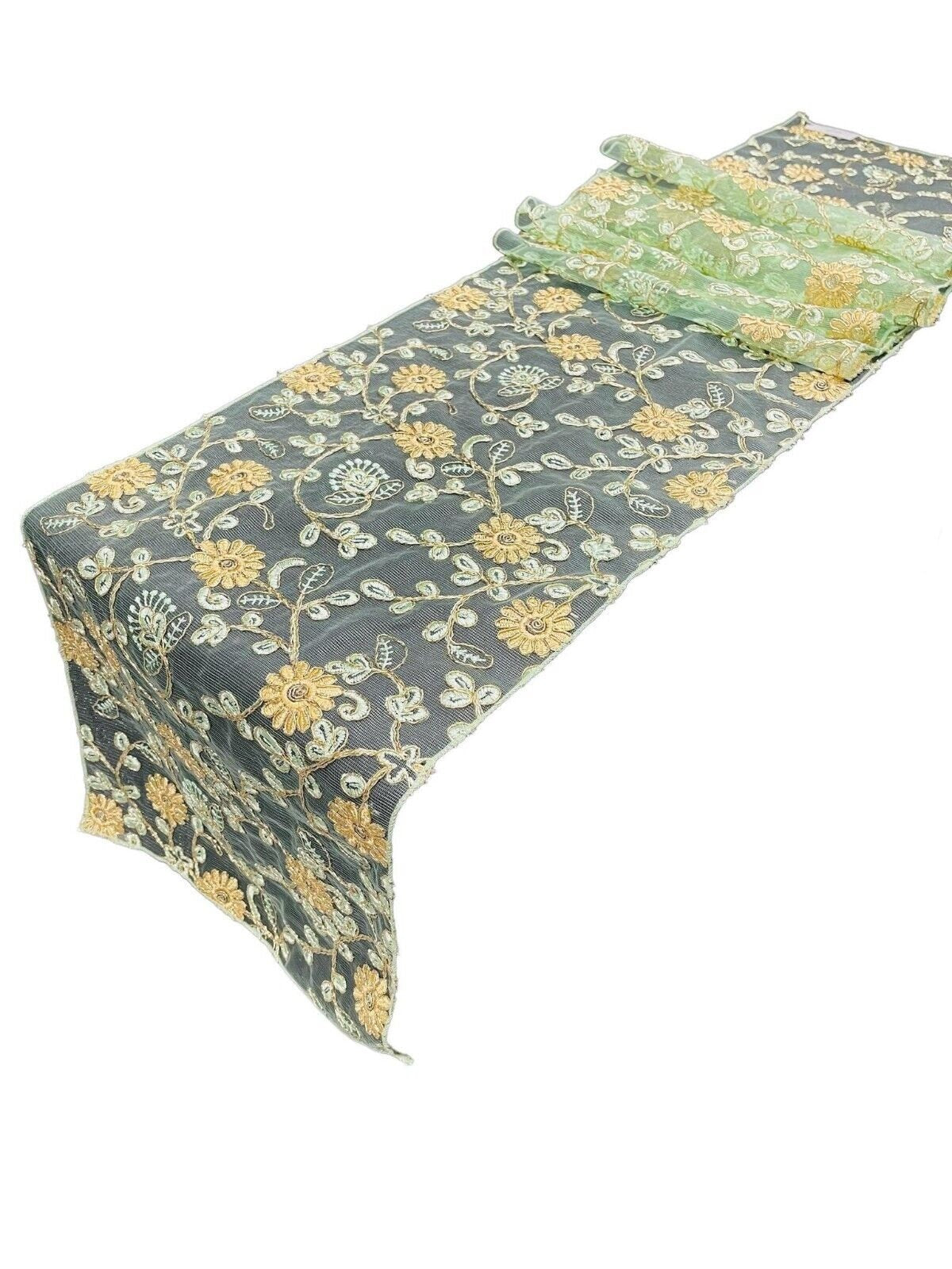 Metallic Floral Table Runner - 12" x 90" Multi Color Runner Dining Runner for Birthday Wedding Engagement Bridal Baby Shower Bachelorette