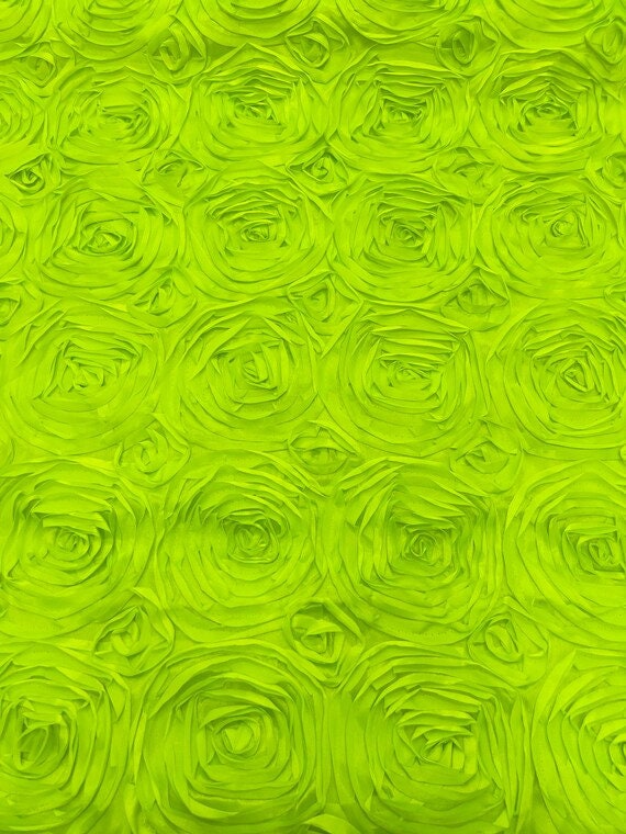 3D Floral Polyester Satin Rosette Fabric By Yard - NEON YELLOW - For Overlay Tablecloth Wedding Party Dining Room Table Linens, Backdrops