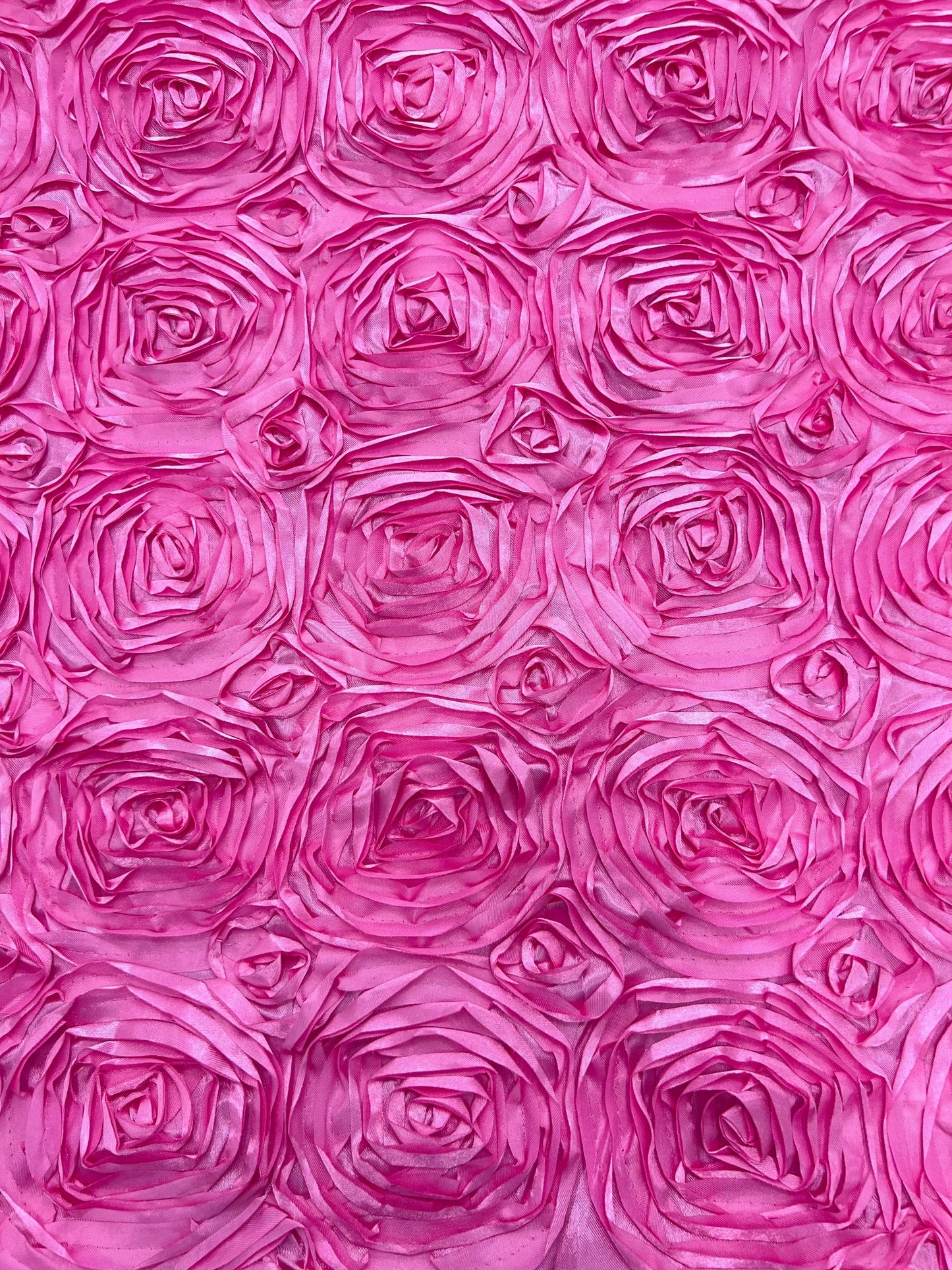 3D Floral Polyester Satin Rosette Fabric By The Yard - CANDY PINK - For Overlay Tablecloth Wedding Party Dining Room Table Linens, Backdrops