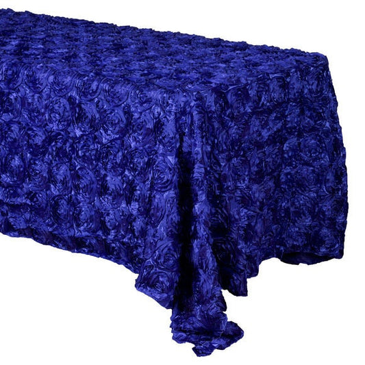 3D Satin Rosette Rectangular Tablecloth - ROYAL BLUE - Rosette Tablecloth 3D Flowers Satin Overlay for Wedding Reception Table Decoration