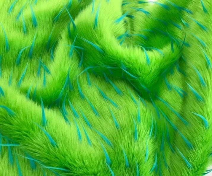 TURQUOISE - On LIME - 2 Tone Spiked Shaggy Long Pile Fabric / Sold by The Yard - For Blankets Fashion Clothing Coats