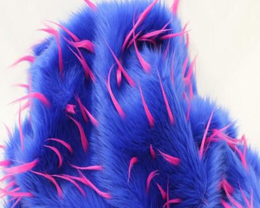 FUCHSIA - On ROYAL - 2 Tone Spiked Shaggy Long Pile Fabric / Sold by The Yard - For Blankets Fashion Clothing Coats