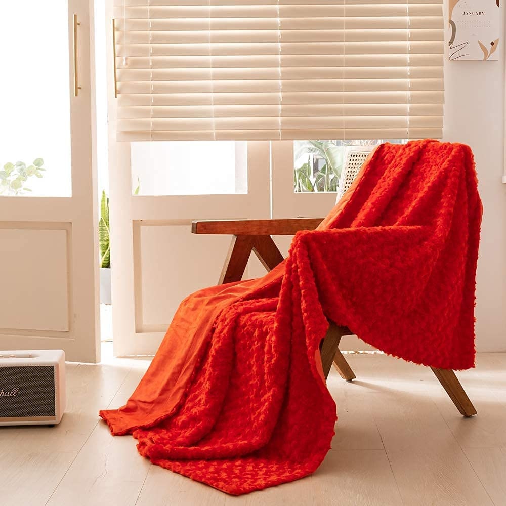 Red fluffy throw blanket hot sale