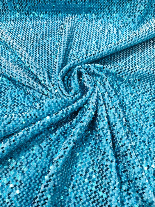 SEQUIN VELVET - Sequins on a Stretch Velvet 2-Way Stretch Sold By The Yard. AQUA - For Fashion Dress Evening Dress Prom Quinceanera