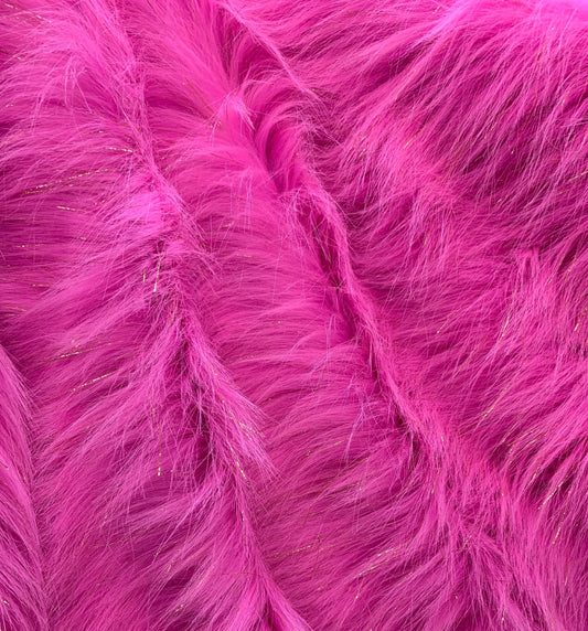 TINSEL - Faux Fur Fabric Long Pile Sparkling Tinsel - HOT PINK - Sold By Yard For Blankets Fashion Clothing Coats - Scarfs Rugs Crafts Decor