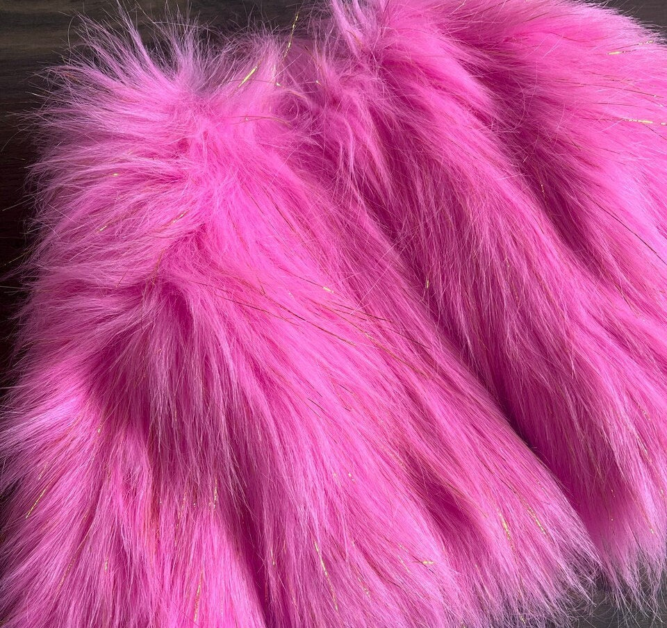 TINSEL - Faux Fur Fabric Long Pile Sparkling Tinsel - PINK - Sold By Yard- For Blankets Fashion Clothing Coats - Scarfs Rugs Crafts Decor