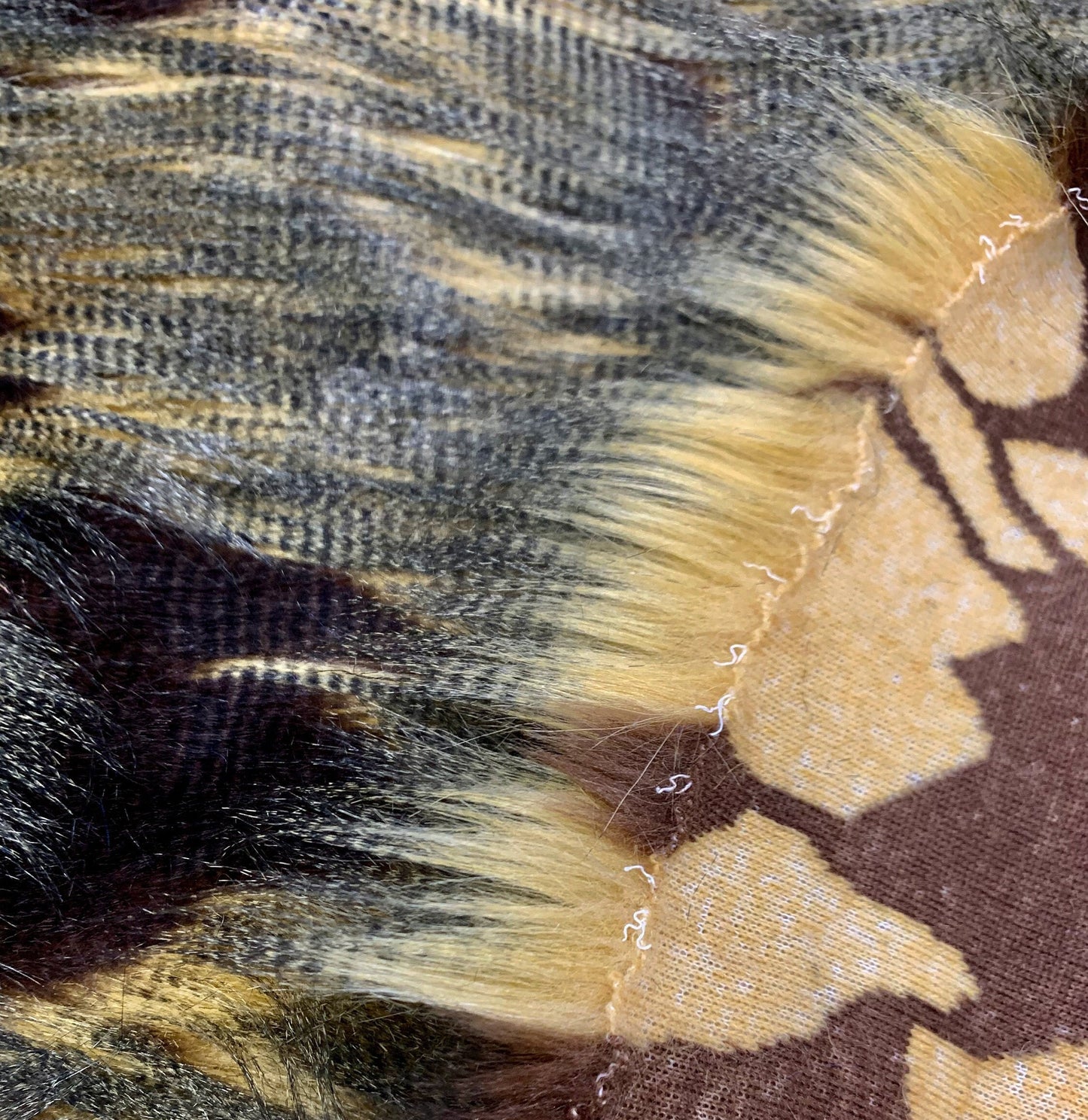 DARK BROWN - GOLD - Faux Fake Fur Feathered Bird Long Pile Fabric - For Blankets Fashion Clothing Coats - Scarfs Rugs Crafts Decor