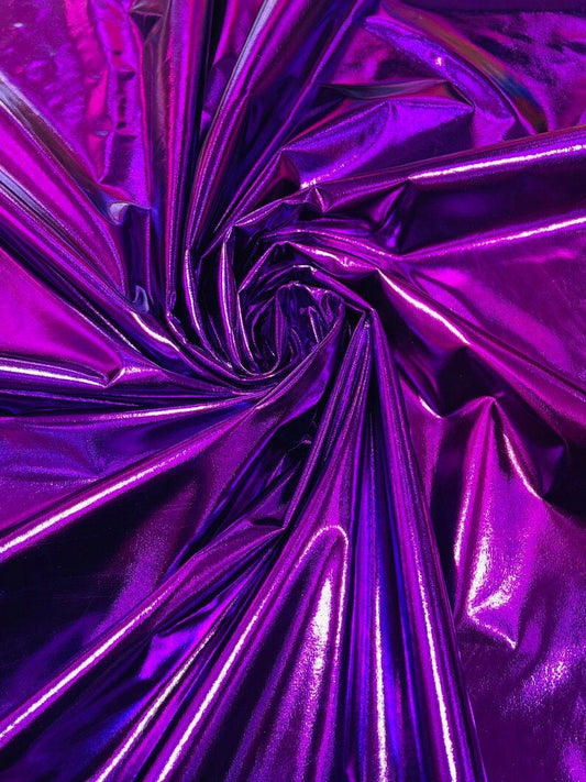 METALLIC FOIL - Stretch Lightweight Knit Jersey Polyester Spandex Fabric By The Yard - PURPLE - For Scrunchies Clothes Costumes Crafts Bows