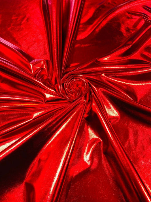 METALLIC FOIL - Stretch Lightweight Knit Jersey Polyester Spandex Fabric By The Yard - RED - For Scrunchies Clothes Costumes Crafts Bows