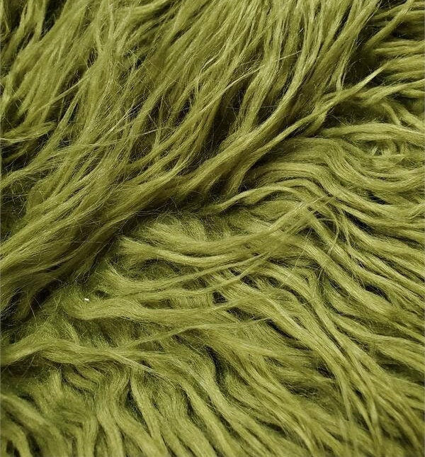 ALPACA - OLIVE - Faux Fur Long Pile Curly Fabric Alpaca - Sold By The Yard - For Blankets Fashion Clothing Coats - Scarfs Rugs Crafts Decor