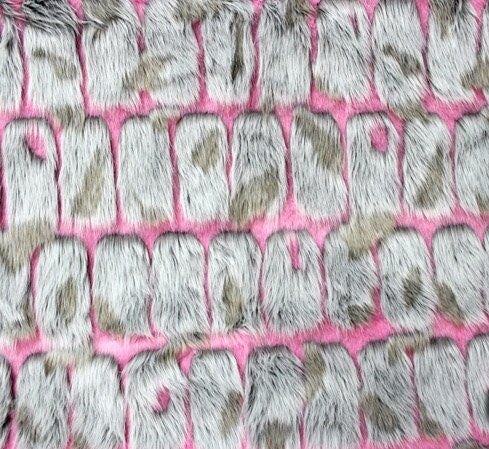 PINK/GRAY - Faux Fur Brick Rectangle Long Pile Fur Fabric / Sold By Yard -For Blankets Fashion Clothing Coats - Scarfs Rugs Crafts Decor