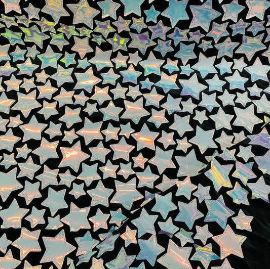 METALLIC STARS - Metallic Sequins Velvet Fabric - Black Stretch Velvet - IRIDESCENT - By The Yard. Aqua