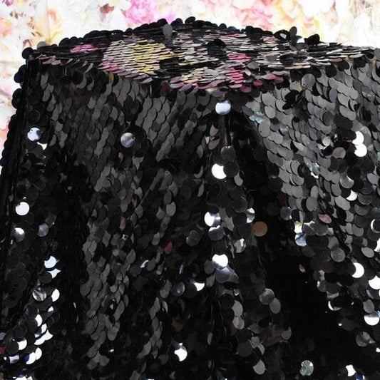 BIG PAILLETTE - BLACK - Sequin Fabric - Big Round Paillette on Stretch Mesh Base 2  Way Stretch - Sold By Yard.Mermaid Sequin Fabric Fashion