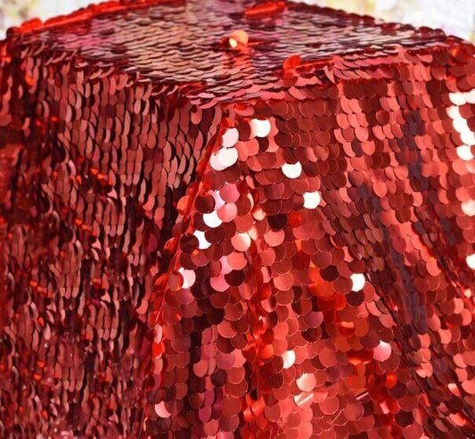 BIG PAILLETTE - RED - Sequin Fabric - Big Round Paillette on Stretch Mesh Base 2  Way Stretch - Sold By Yard. Mermaid Sequin Fabric Fashion