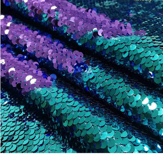 Flip Sequin Fabric Mermaid Reversible Sequin Fabric - PURPLE/TURQUOISE - Fabric Sequin Fabric for Sewing  By The Yard -Evening Dress Party