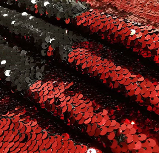 Flip Sequin Fabric Mermaid Reversible Sequin Fabric - RED/BLACK - Fabric Sequin Fabric for Sewing  By The Yard -Evening Dress Party