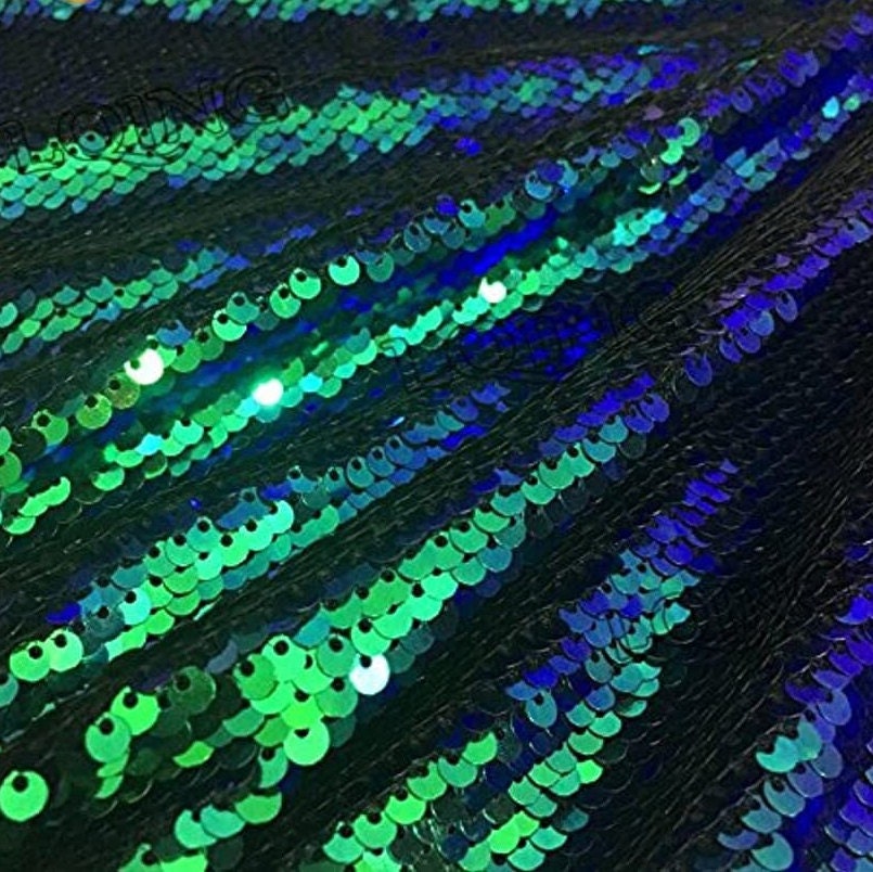 Flip Sequin Fabric Mermaid Reversible Sequin Fabric - GREEN/BLACK - Fabric Sequin Fabric for Sewing  By The Yard -Evening Dress Party