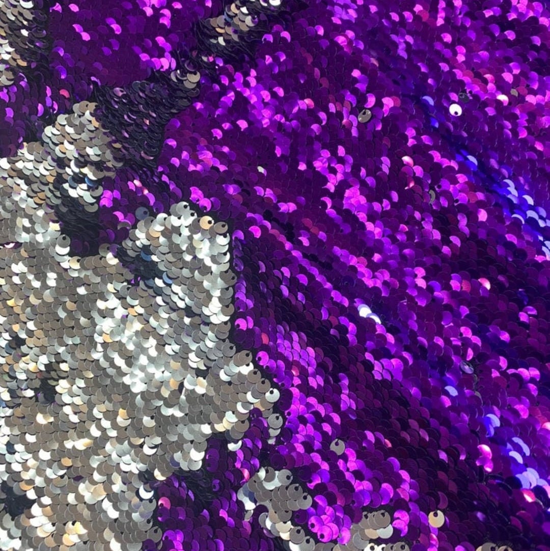 Flip Sequin Fabric Mermaid Reversible Sequin Fabric - PURPLE/SILVER - Fabric Sequin Fabric for Sewing  By The Yard -Evening Dress Party