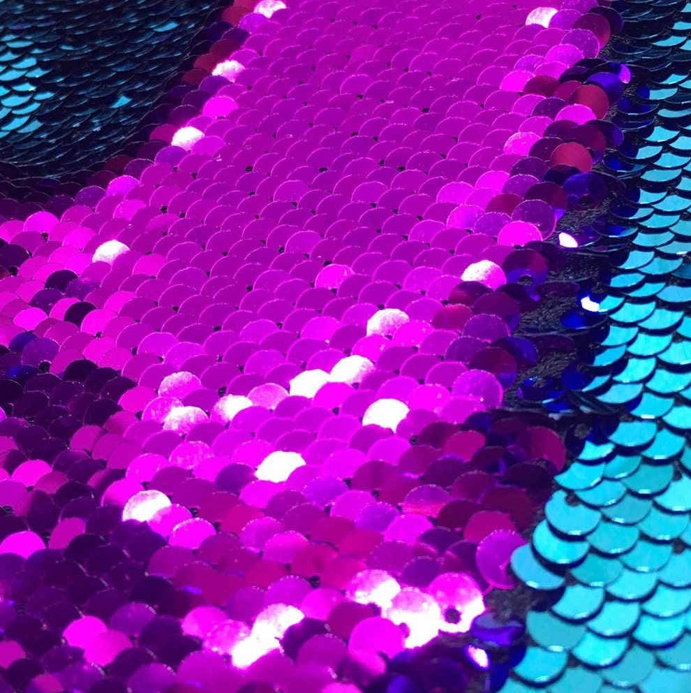 Flip Sequin Fabric Mermaid Reversible Sequin Fabric - FUCHSIA/TURQUOISE - Fabric Sequin Fabric for Sewing  By The Yard -Evening Dress Party