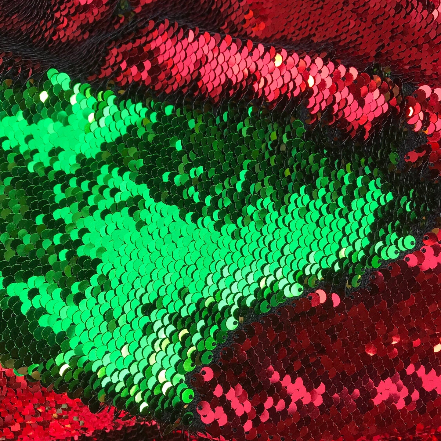 Flip Sequin Fabric Mermaid Reversible Sequin Fabric - RED/GREEN - Fabric Sequin Fabric for Sewing  By The Yard -Evening Dress Party