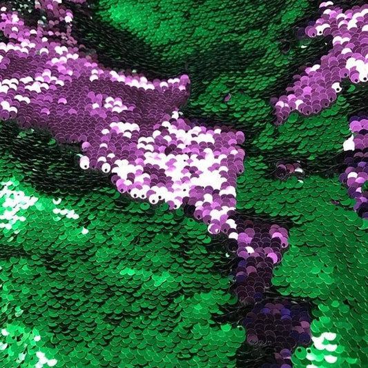 Flip Sequin Fabric Mermaid Reversible Sequin Fabric - PURPLE/GREEN - Fabric Sequin Fabric for Sewing  By The Yard -Evening Dress Party