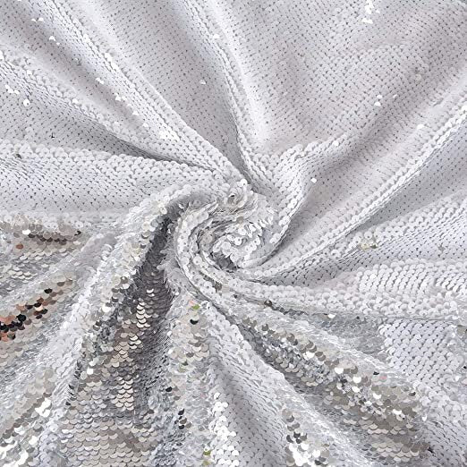 Flip Sequin Fabric Mermaid Reversible Sequin Fabric - WHITE/SILVER - Fabric Sequin Fabric for Sewing  By The Yard -Evening Dress Party