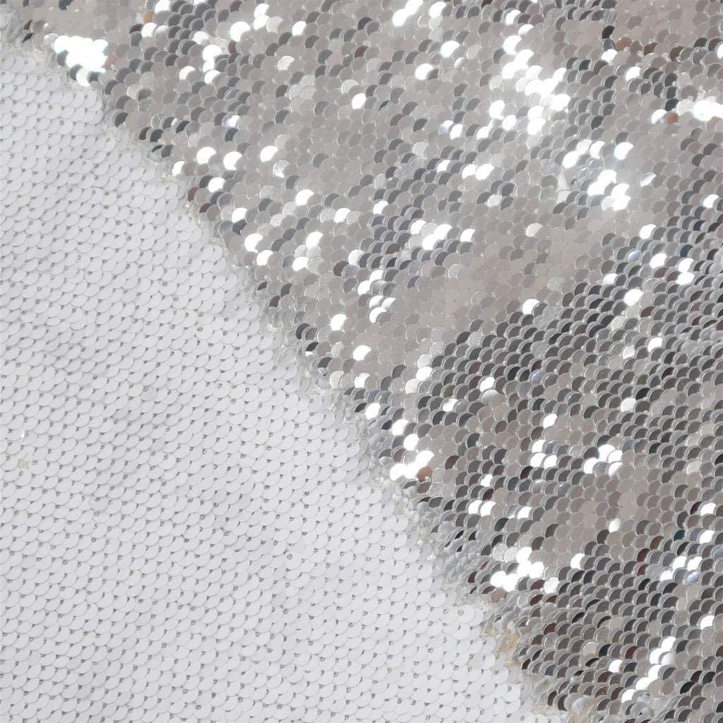 Flip Sequin Fabric Mermaid Reversible Sequin Fabric - WHITE/SILVER - Fabric Sequin Fabric for Sewing  By The Yard -Evening Dress Party