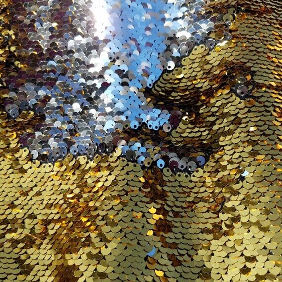 Flip Sequin Fabric Mermaid Reversible Sequin Fabric - GOLD/SILVER - Fabric Sequin Fabric for Sewing  By The Yard -Evening Dress Party