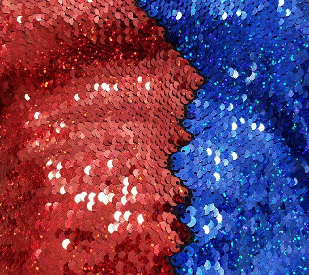 Flip Sequin Fabric Mermaid Reversible Sequin Fabric - RED - ROYAL IRIDESCENT - Fabric Sequin Fabric for Sewing  By The Yard -Evening Dress