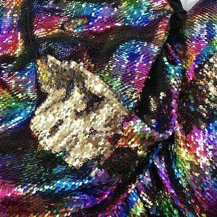 Flip Sequin Fabric Mermaid Reversible Sequin Fabric - RAINBOW/GOLD - Fabric Sequin Fabric for Sewing  By The Yard -Evening Dress Party