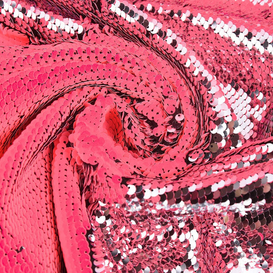 Flip Sequin Fabric Mermaid Reversible Sequin Fabric - PINK/SILVER - Fabric Sequin Fabric for Sewing  By The Yard -Evening Dress Party