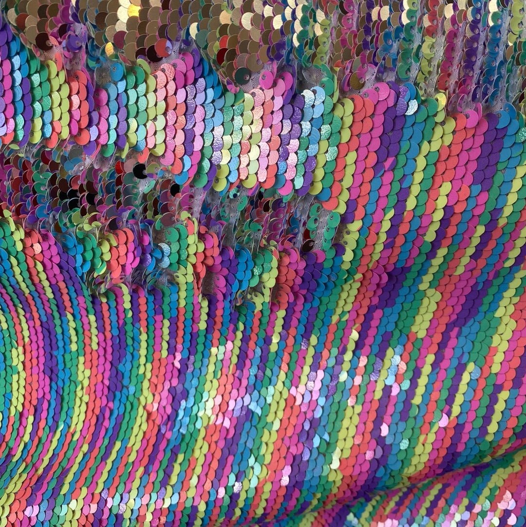 Flip Sequin Fabric Mermaid Reversible Sequin Fabric - PASTEL - RAINBOW/SILVER- Fabric Sequin Fabric for Sewing  By The Yard -Evening Dress