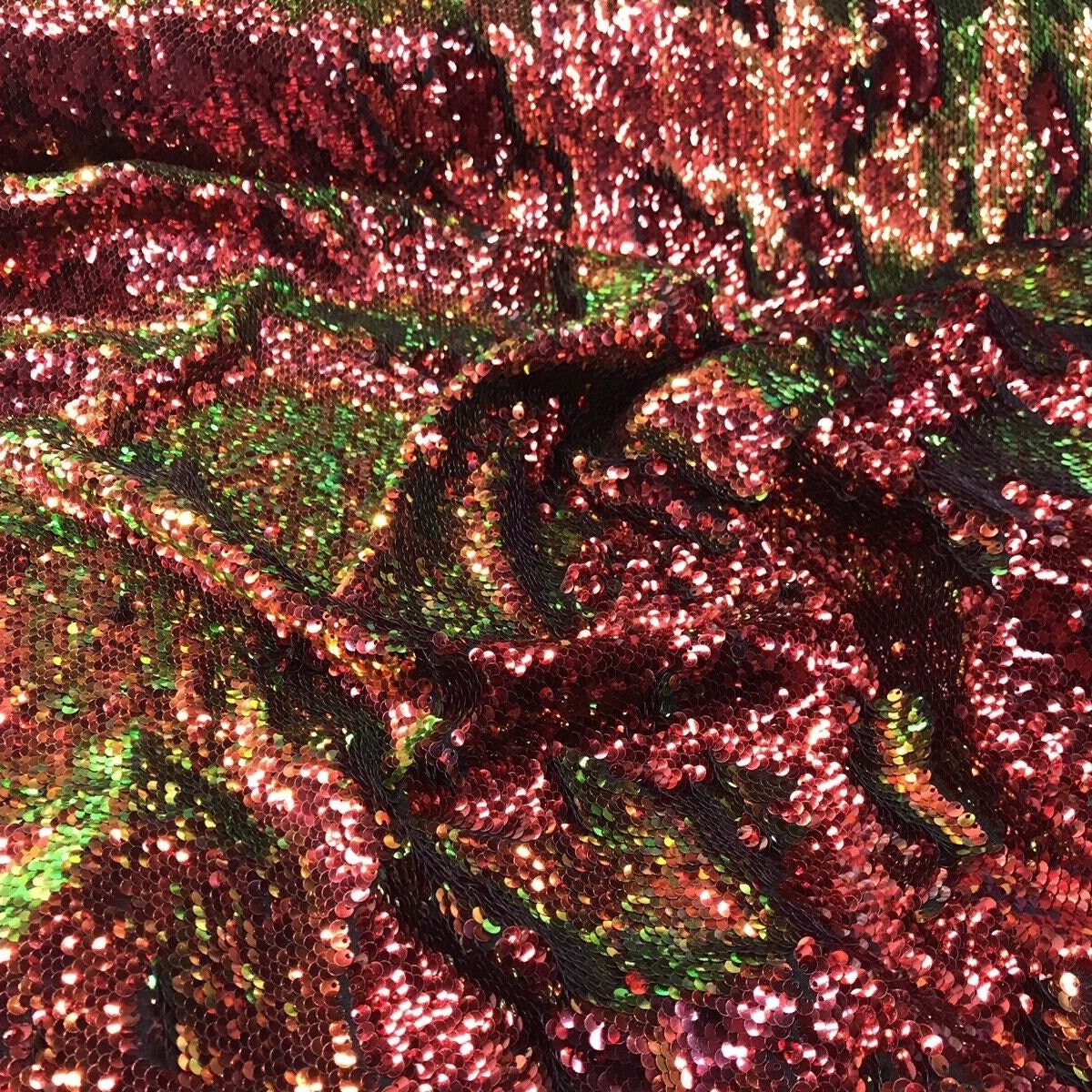 Flip Sequin Fabric Mermaid Reversible Sequin Fabric - RED/GREEN -  IRIDESCENT - Fabric Sequin Fabric for Sewing  By The Yard -Evening Dress