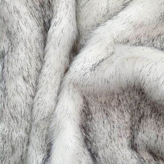 WOLF - Faux Fake Fur Animal Short Pile Fabric - BLACK/WHITE - By The Yard -For Blankets Fashion Clothing Coats - Scarfs Rugs Crafts Decor -